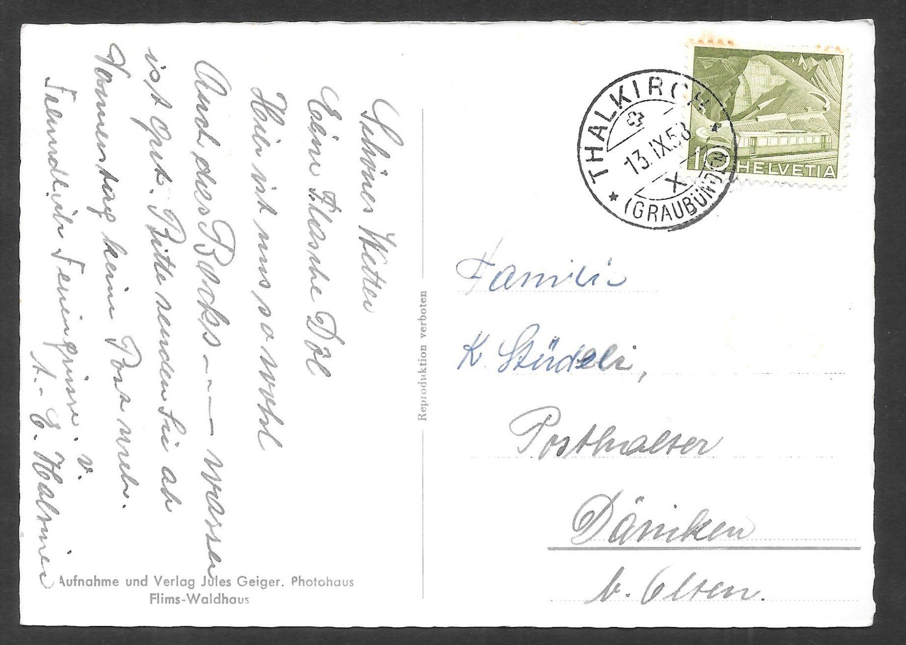 Cartoline postali: Safien - Thalkirch Teilansicht – Usato da Olten venduto da clotaldi 1