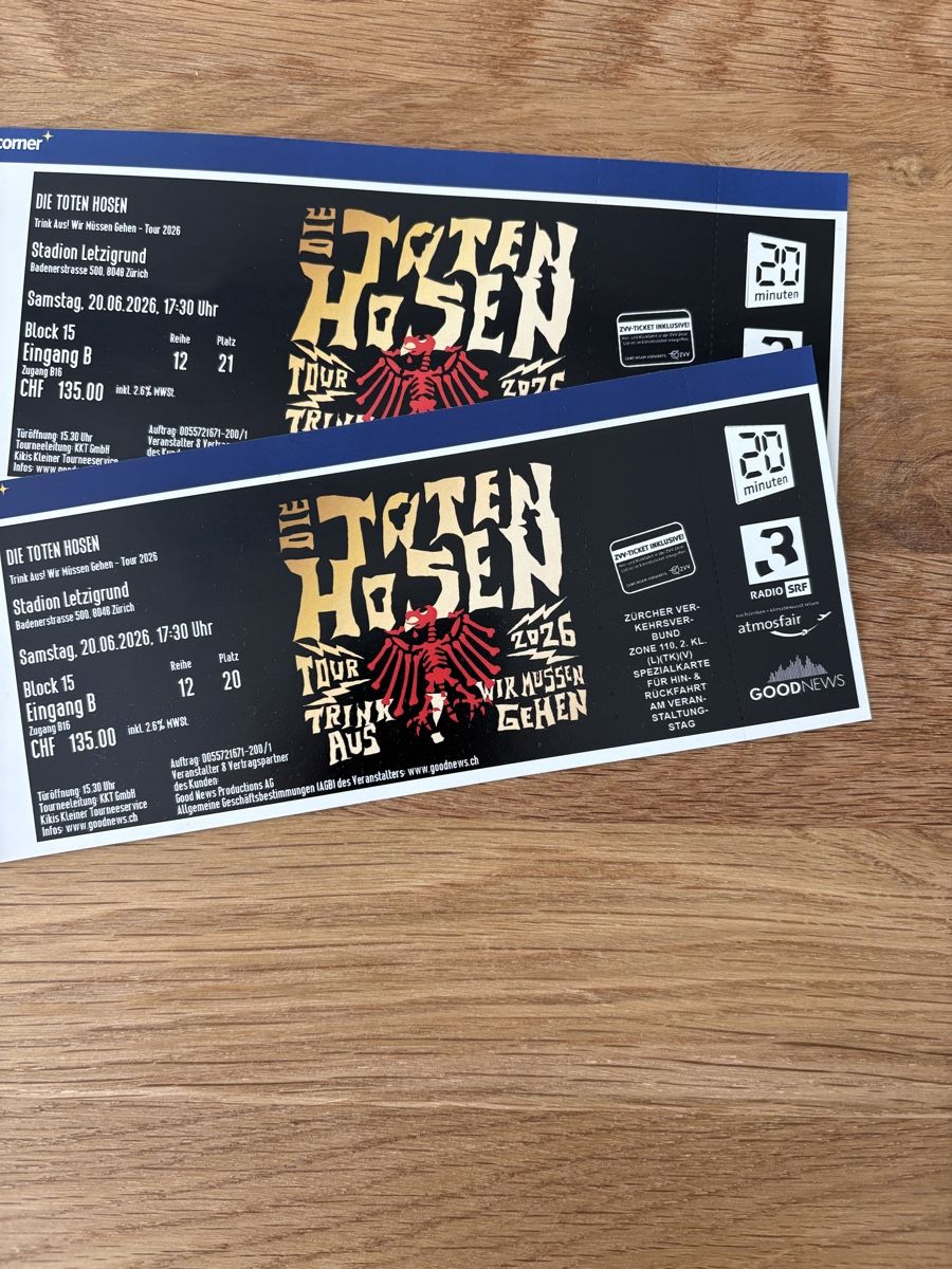 Biglietti: Die Toten Hosen – Nuovo (secondo la descrizione) da Konolfingen venduto da Smorgi