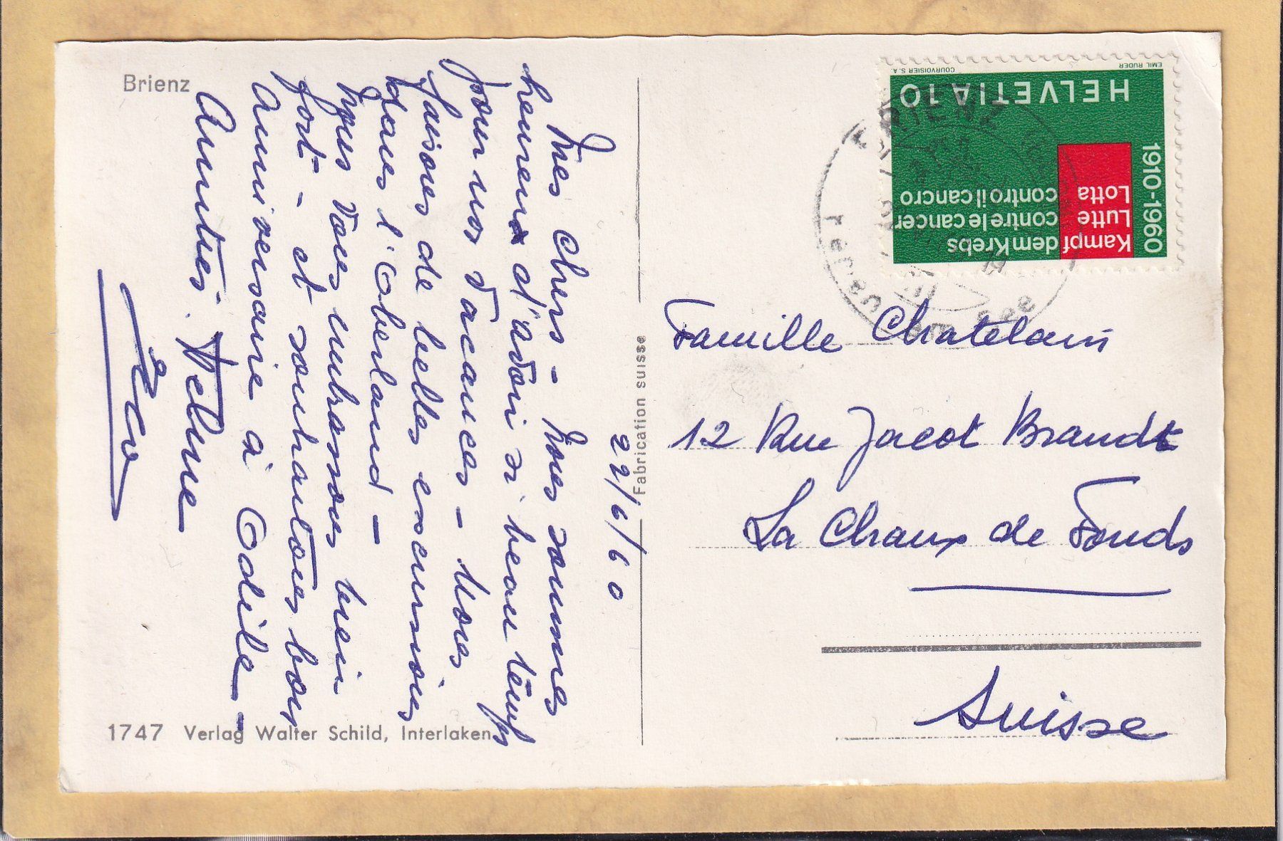 Cartoline postali: Brienz - le village - 1960 – Usato da Orvin venduto da Pyaeschli 1