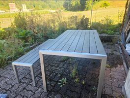 Gartentisch mit Sitzbank Metall anthrazit gebraucht