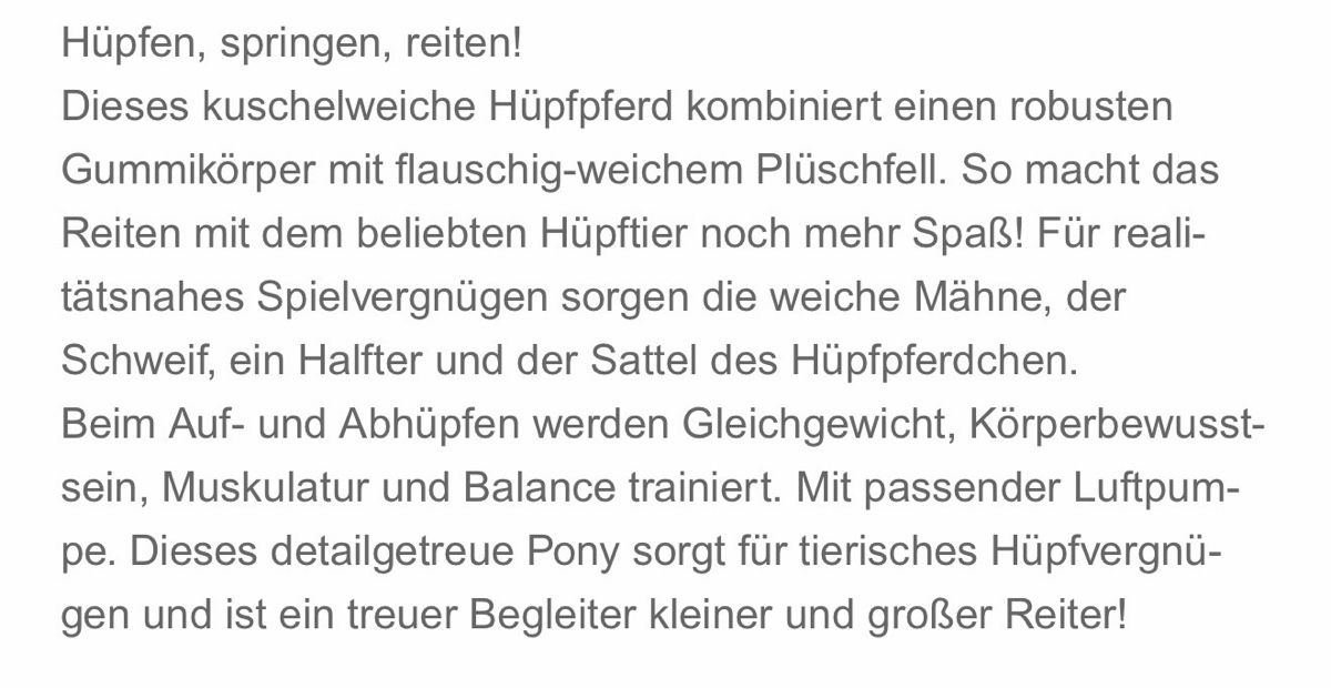 Jouets: Hüpfpferd, Sitzhöhe 30cm – D'occasion à Wilen b. Wil par carpediem25 4