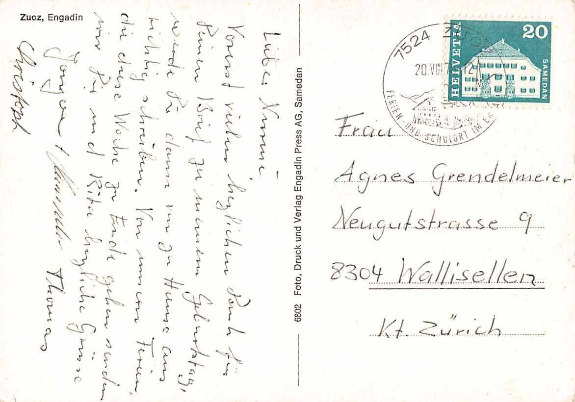 Cartoline postali: GRUSS aus ZUOZ GR – Usato da Winterthur venduto da SchatzchischtliWinti 1