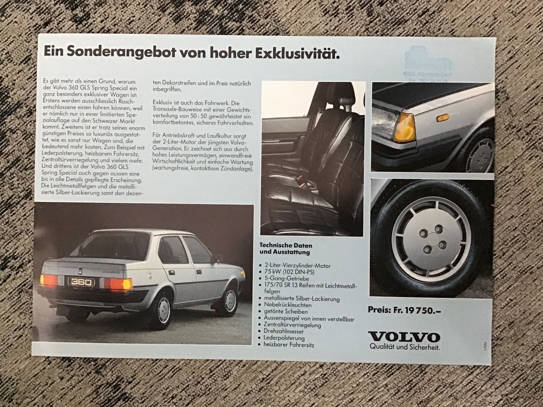Volvo Documenti: Volvo 360 GLS Sedan Prospektblatt – Usato da Scherzingen venduto da Starseller62 1