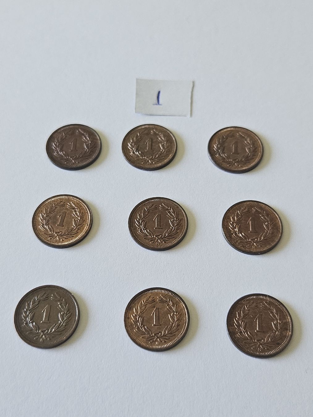 Tutti le monete: 1 Rappen 1937, 9 stk. – Usato da Pfäffikon ZH venduto da Melibol 2