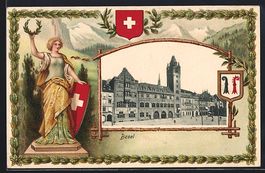 Basel, Passepartout Ortspartie und Frau 