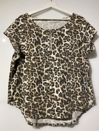 Damen T-Shirt Leo-Muster Reissverschluss Grösse 44/46