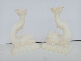 Set Kerzenhalter & Buchstützen Delfin Cremefarben Vintage