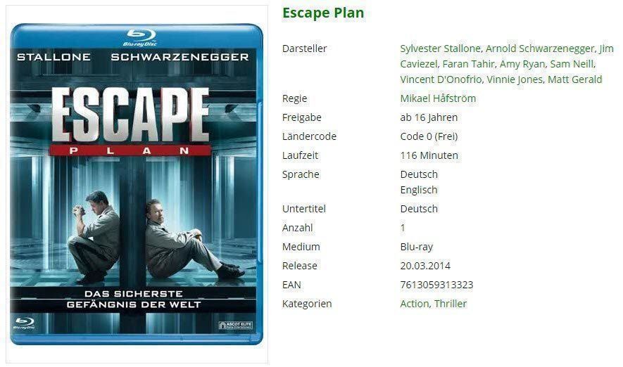 Tutti i DVDs: Escape Plan - Blu-Ray – Usato da Buchrain venduto da Sssschaller