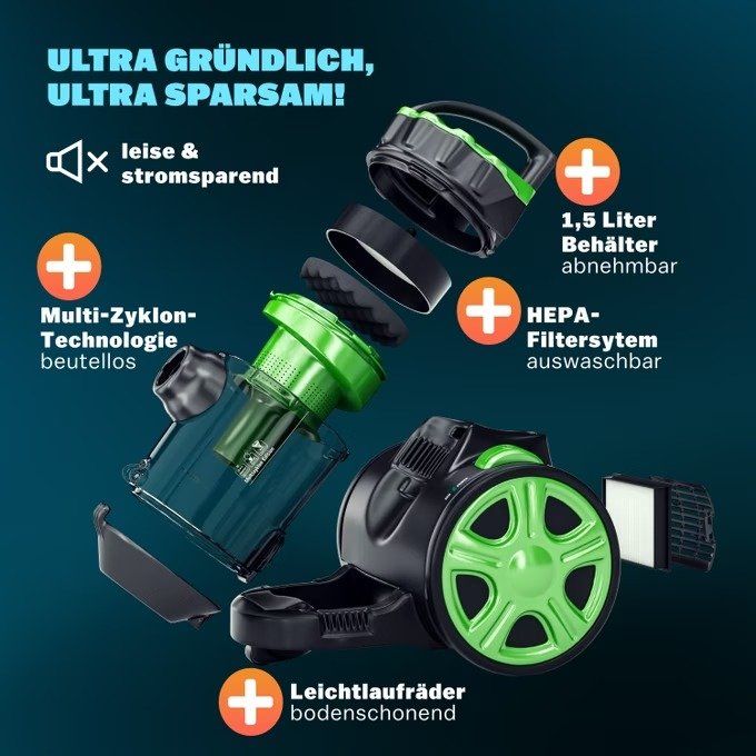 Staubsauger Grün 900 Watt ECO Power 4