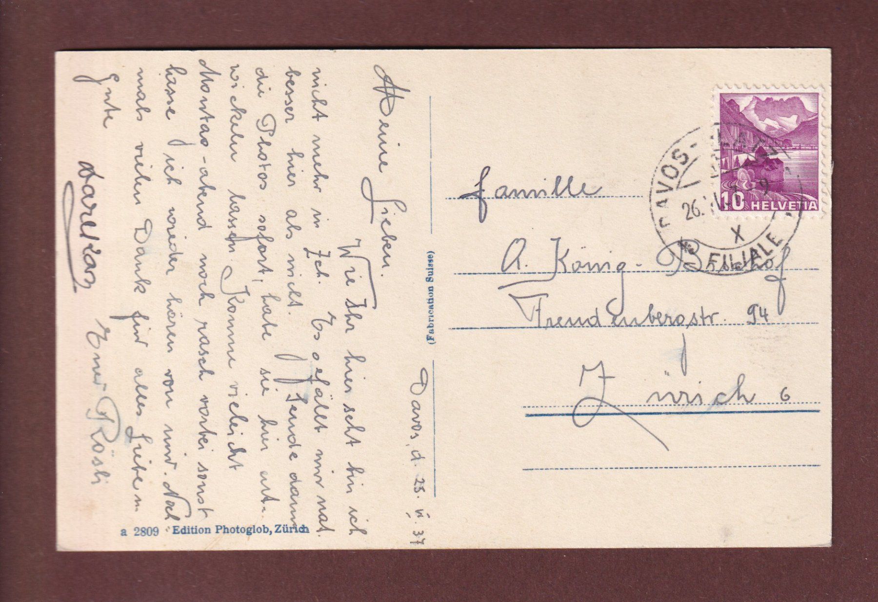 Cartoline postali: DAVOS-PLATZ - 1937 – Usato da Pully venduto da nicecards-shop 1
