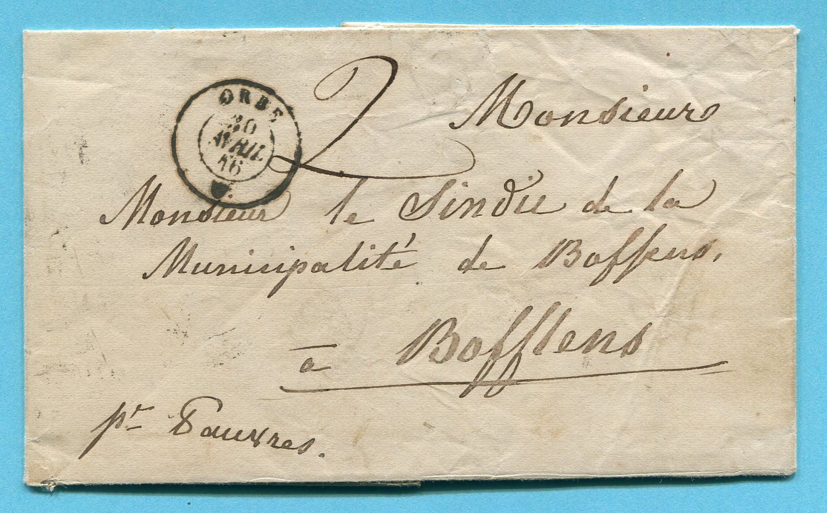 Alle Briefmarken: Faltbrief von Orbe nach Bossens 1846 – Gebraucht aus Opfikon von Prophila