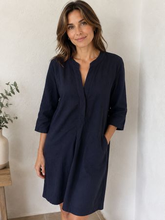 Neuware Milano Leinen Baumwolle Kleid Dunkelblau Gr. 36