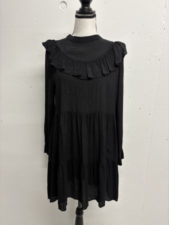 Zara Kleid schwarz Rüschen Gr. M Boho Viskose langarm