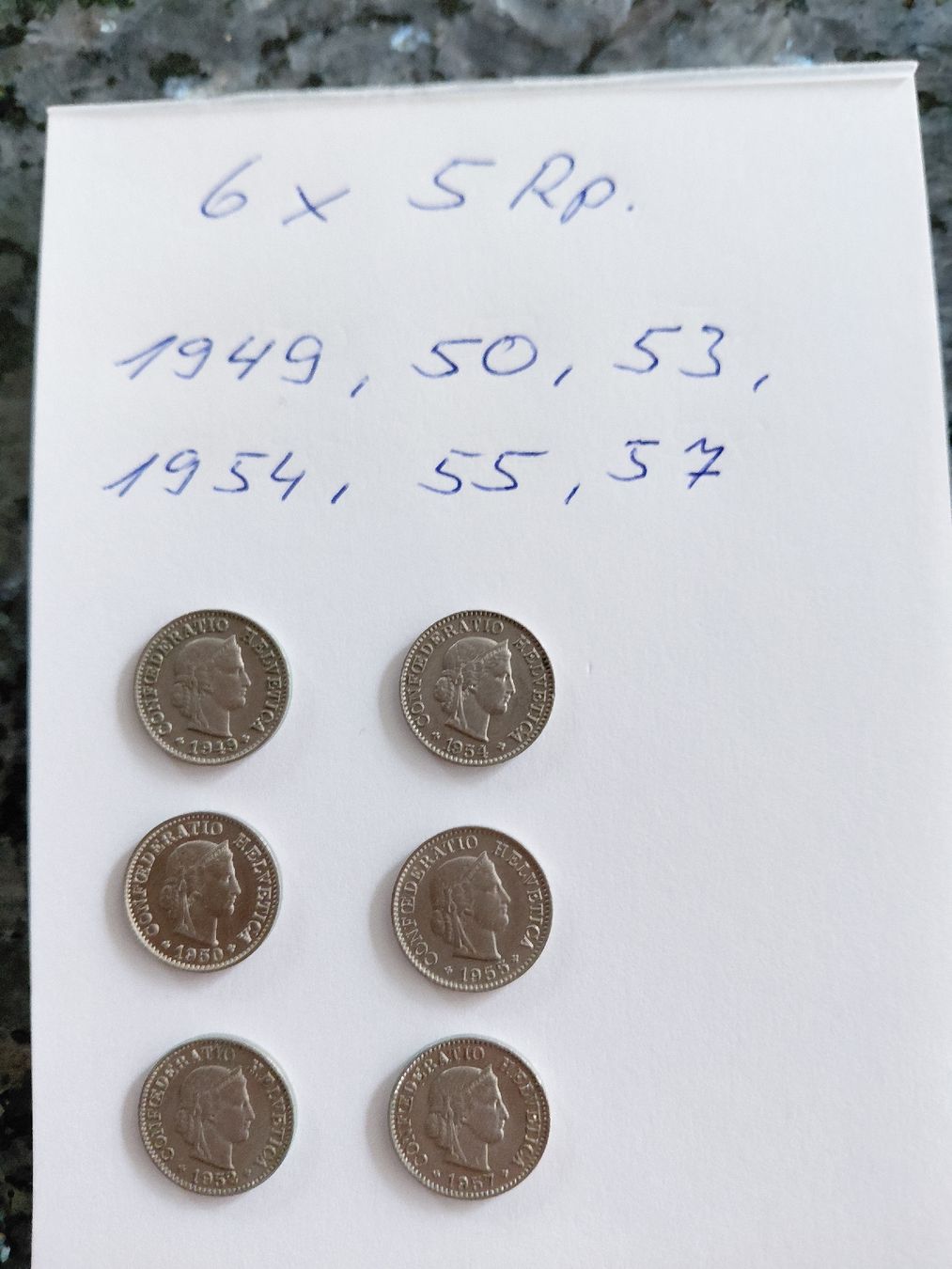 Tutti le monete: 6x 5 Rappen 1949 bis – Usato da Bonaduz venduto da topolino052 1