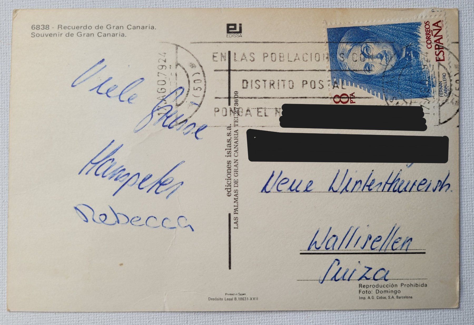 Cartoline postali: FRANKIERTE ANSICHTSKARTE SPANIEN / CARTE POSTALE AFFRANCHIE – Usato da Neftenbach venduto da Mador6 1