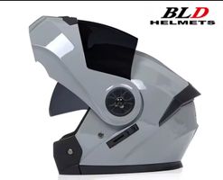 Motorrad Klapphelm BLD Doppelvisier Helm Grau Silber Maximal