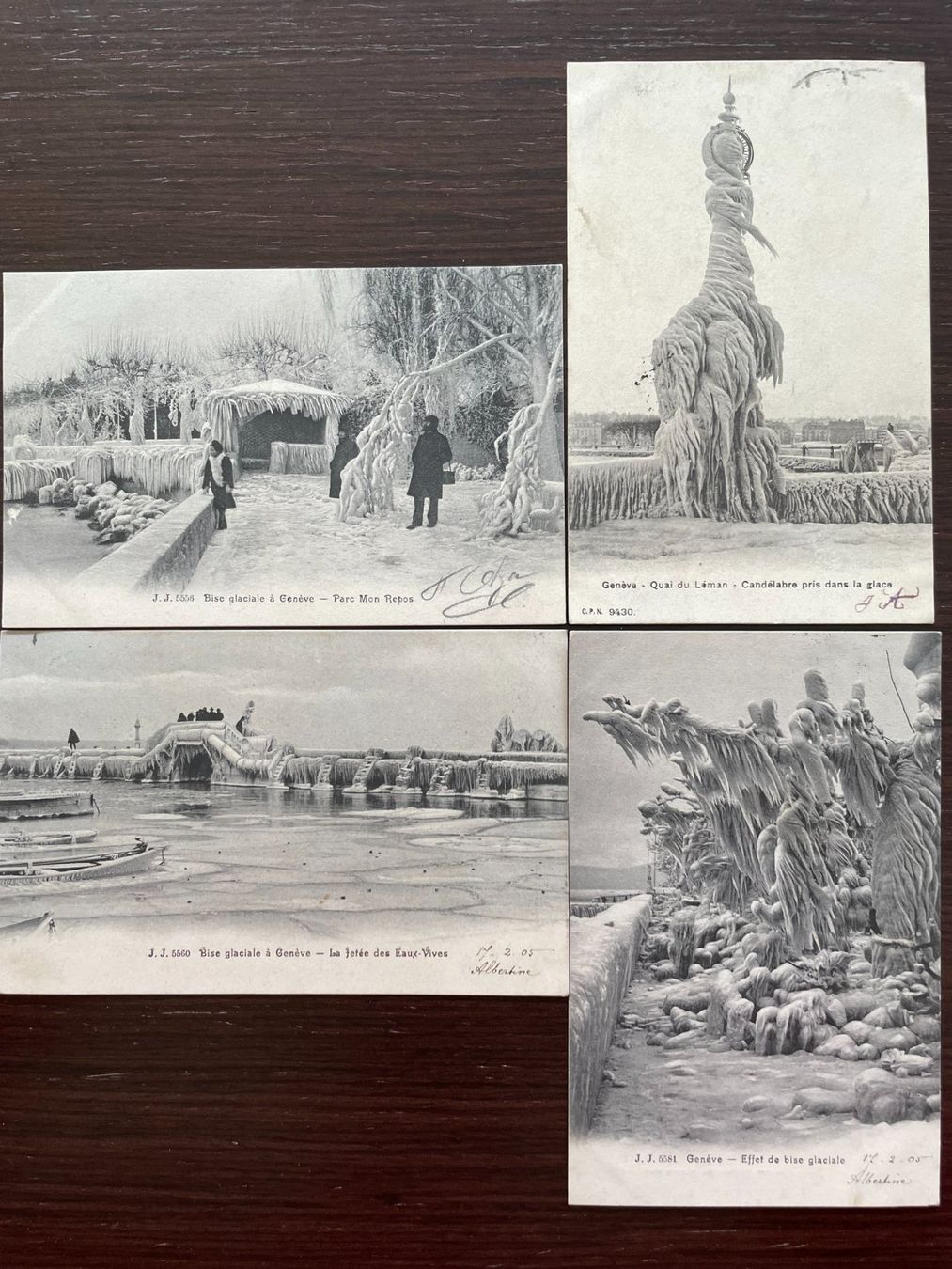 Ansichtskarten: GENÈVE Effet de bise glaciale, 4 Ansichtskarten, 1905 – Gebraucht aus Wald ZH von TLILEF