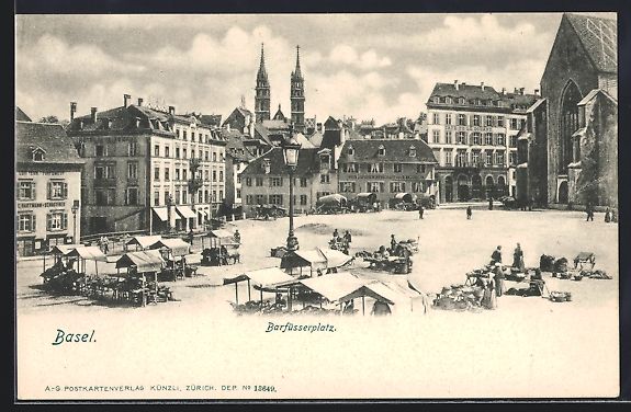 Cartoline postali: Basel, Barfüsserplatz mit Marktständen – Usato da Berlin venduto da bartko-reher