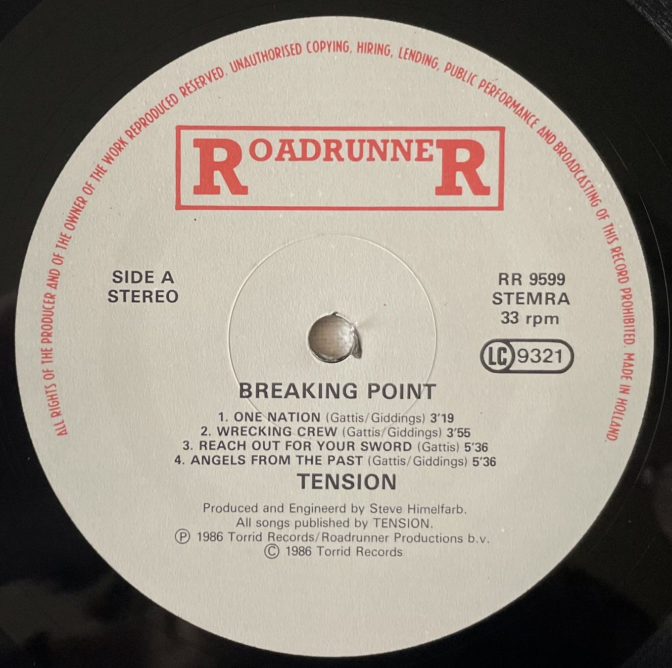 Vinyles: Tension – Breaking Point - LP - 1987 - First Press - OIS – D'occasion à Uster par Zardodel 4