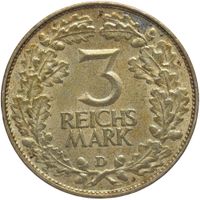 Deutschland: Weimarer Republik 3 Reichsmark 1925 D