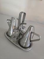 Vintage Menage / Oel und Essig Set aus Edelstahl Metall