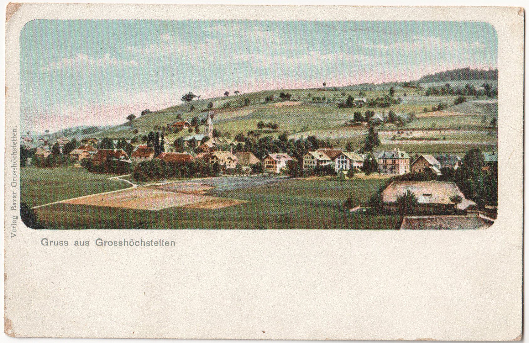 Cartoline postali: GROSSHÖCHSTETTEN: Ansicht im Lithostil ~1900 – Usato da Engelburg venduto da Swisscards