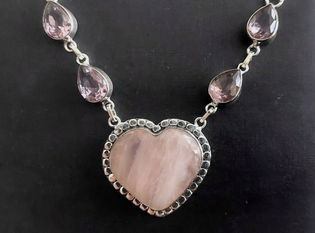 Catenine: Collana a cuore in argento con quarzo rosa – Usato da Tesserete venduto da La-Fleur-De-Cerisier 1
