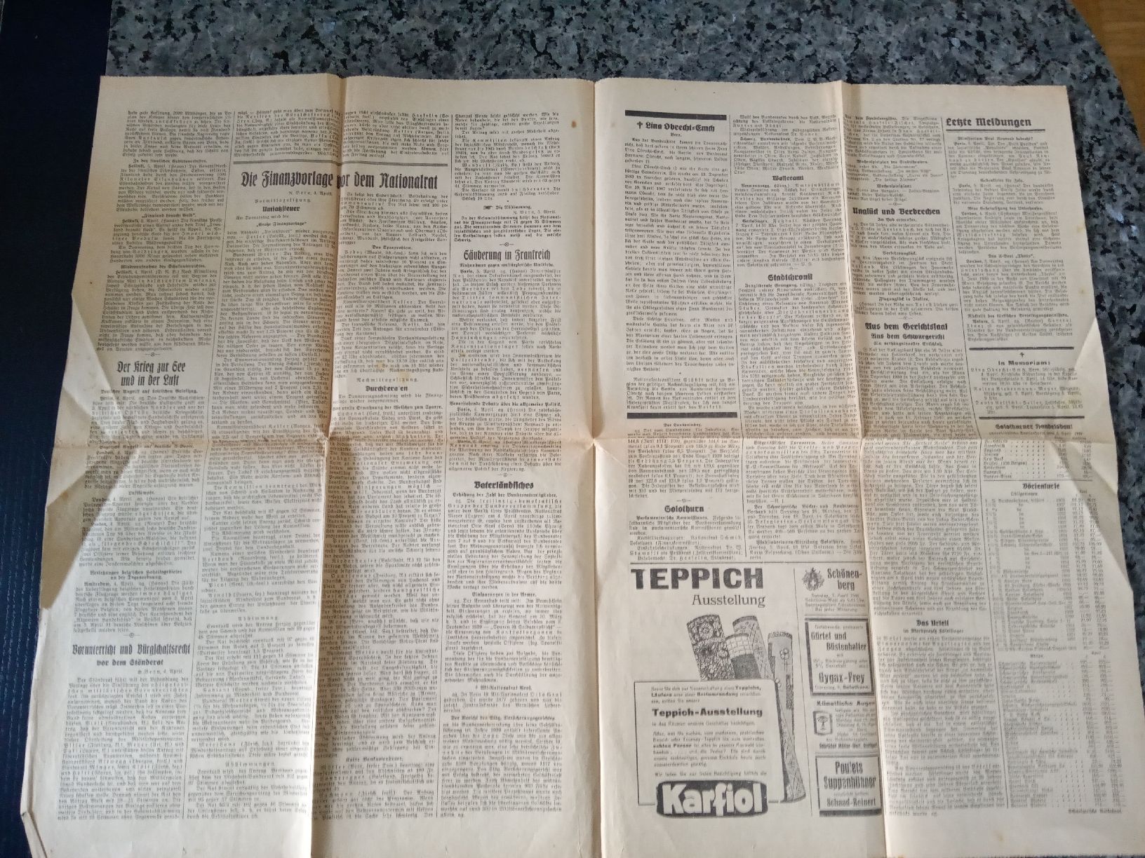 Riviste & Magazine: Solothurner Zeitung 5. April. 1940 – Usato da Hägendorf venduto da Yahuhu01 2