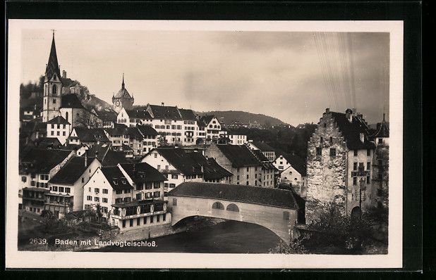 Cartoline postali: Baden, Ortsansicht mit Landvogteischloss – Usato da Berlin venduto da bartko-reher