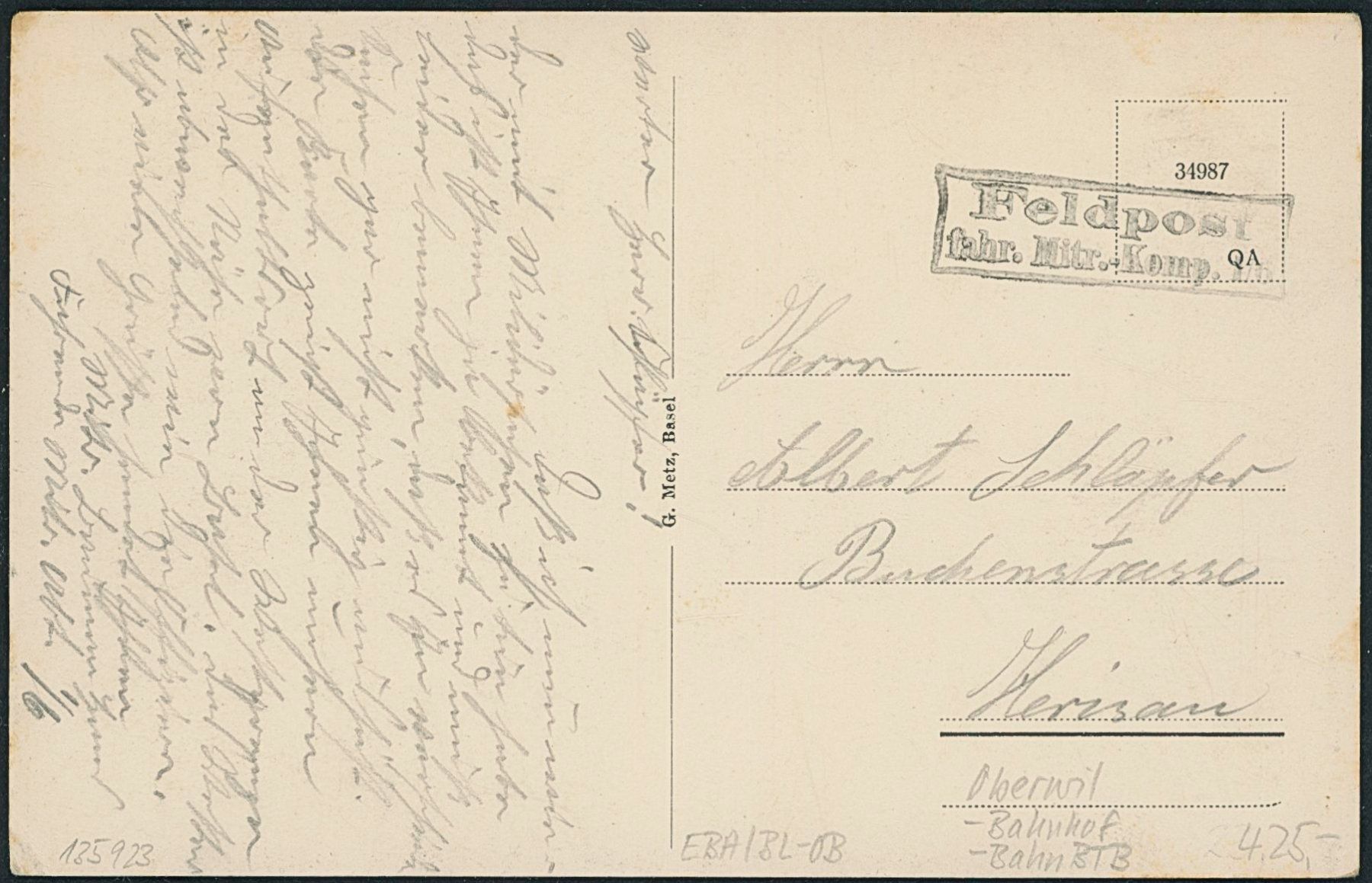 Ansichtskarten: BL Oberwil - Bahnhof - Bahn BTB - Militärstempel – Gebraucht aus Schindellegi von leecollect 1