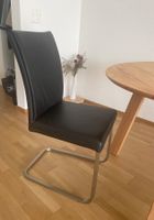 6 Freischwingerstühle Schwarz Leder mit Edelstahlgestell