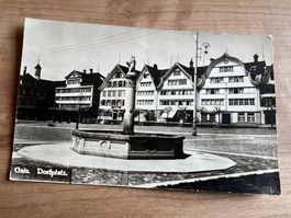Gais, Dorfplatz mit Bärenbrunnen, 1917