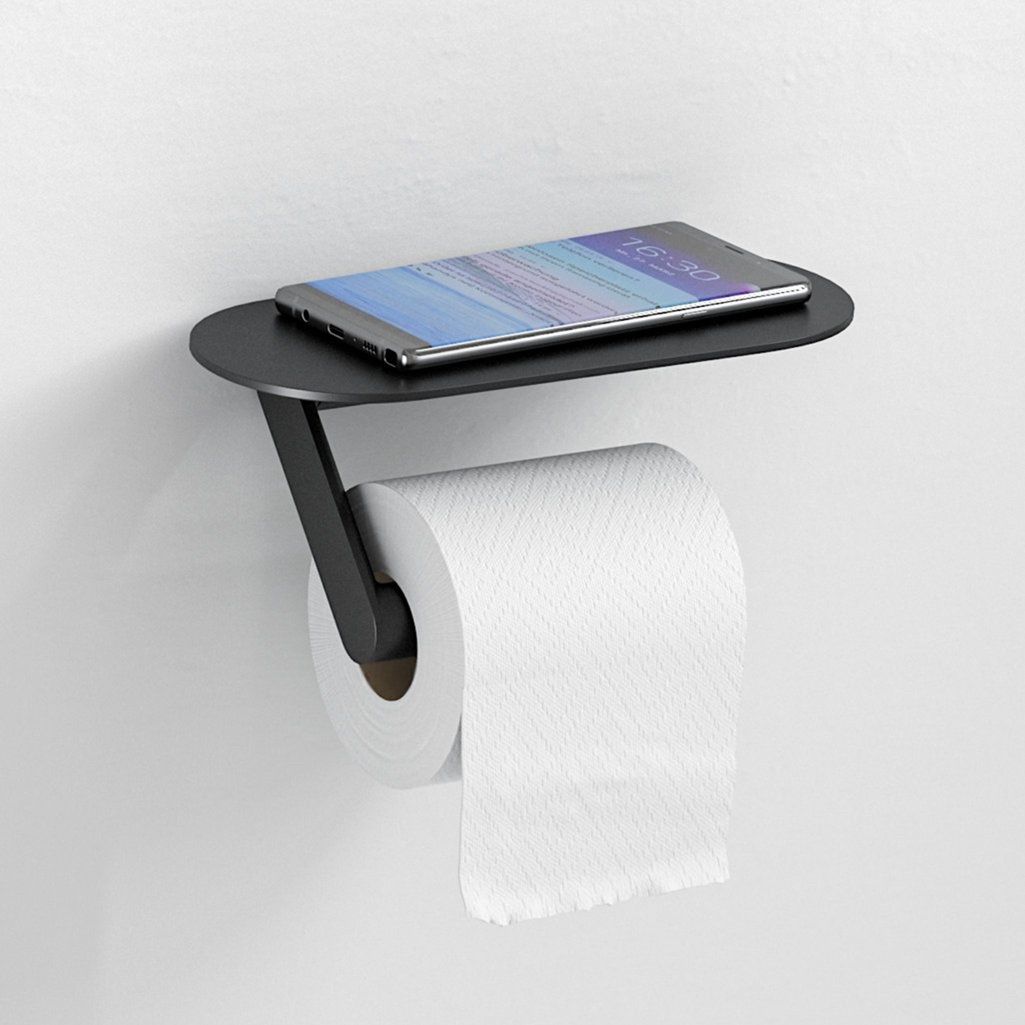Hansgrohe WC: hansgrohe WallStoris Papierrollenhalter mit Ablage, schwarz  – Nuovo e nell'imballaggio originale da Biel/Bienne venduto da theracinghouse-53 4