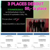 A vendre 3 billets PRINT@HOME pour Evanescence mardi 29/09
