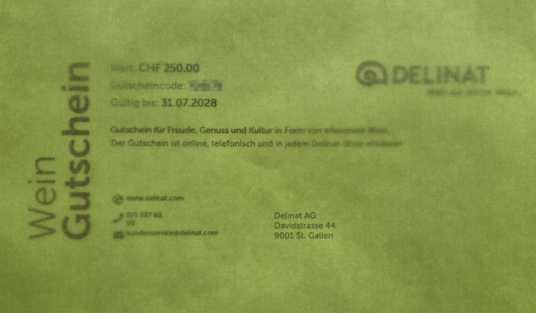Buoni: Wein Gutschein DELINAT CHF 250.- – Nuovo e nell'imballaggio originale da Zwillikon venduto da Pietro