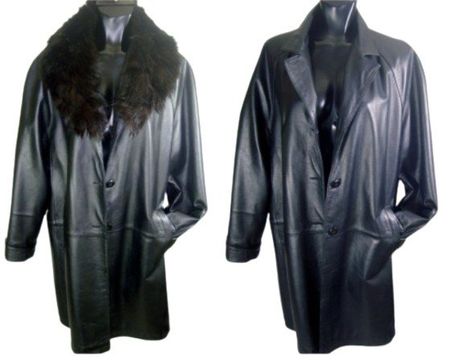 😊Ledermantel, schwarz VERA PELLE, Kunstpelzkragen, Gr. L/XL