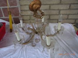 Vintage Lüster / Lampe, Glas, mit 5 Armen, Top Zustand!