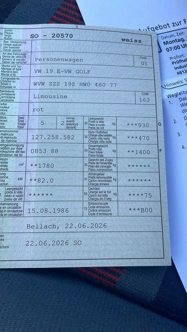 VW Automobili: VW Golf 2 GTI 1986 ab MFK 2026 – Usato da Wangen b. Olten venduto da Mertz 1