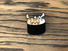 Pin Anstecker Brosche schwarze Katze Sushi