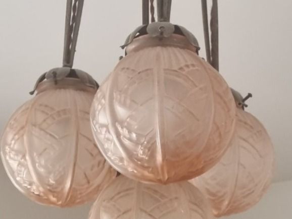 Lampadari & plafoniere: Art Deco Hängelampe mit Glaskugel, 4-flammig – Usato da Basel venduto da Jcva 9
