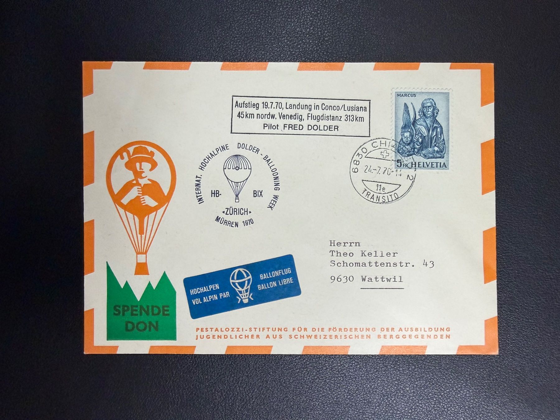 Tutti i francobolli: Hochalpen Ballonflugbrief 1970 – Usato da oberrüti venduto da jeanmei