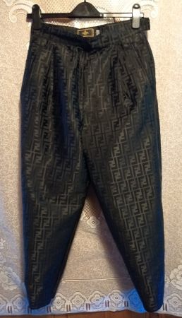 Vintage Fendi Damenhose Schwarz, Glanz, Seiden-Optik, Gr. 40