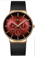 Montre LIGE Élégante, cadran bordeaux