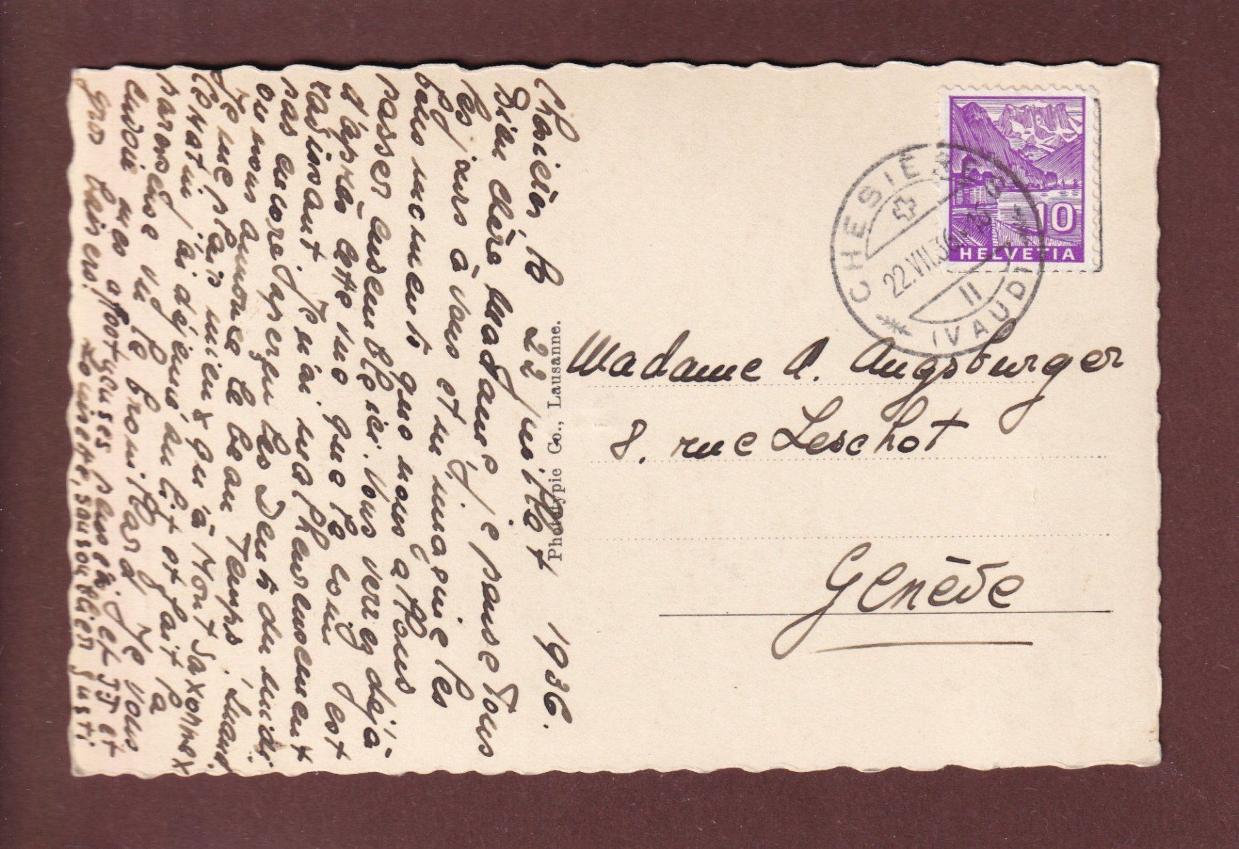 Cartoline postali: CHESIERES - VILLARS - 1936 – Usato da Pully venduto da nicecards 1