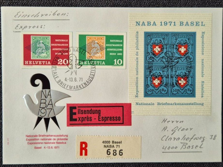 Tutti i francobolli: NABA 71 Basel Brief Ausstellung, einmalig! – Usato da Horw venduto da mi.ba