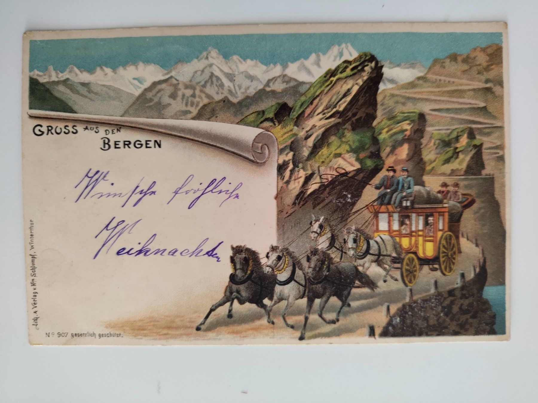 Ansichtskarten: Gruss aus den Bergen mit Kutsche dat.  1900 – Gebraucht aus Ohmstal von Lebensfreude05