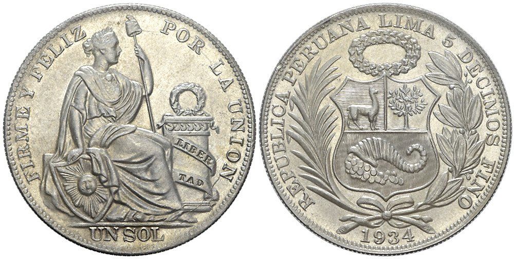 Tutti le monete: Peru, 1 Sol 1934 (009) – Usato da Chiasso venduto da Novamarketing
