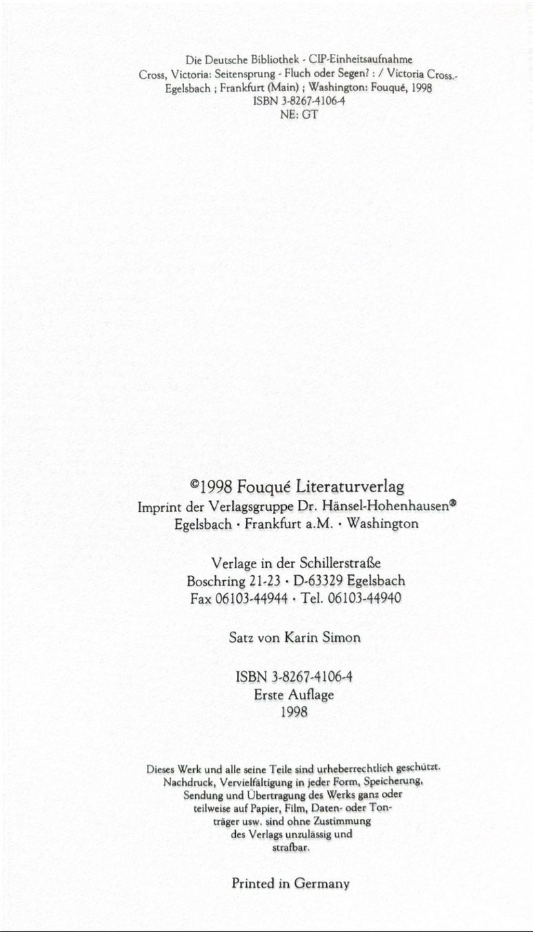 Libri: Cross Victoria, Seitensprung - Fluch oder Segen – Nuovo (secondo la descrizione) da Sarnen venduto da Livres 2