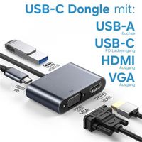 USB-C Dongle mit VGA + HDMI + USB-C + USB-A / USB 3.2