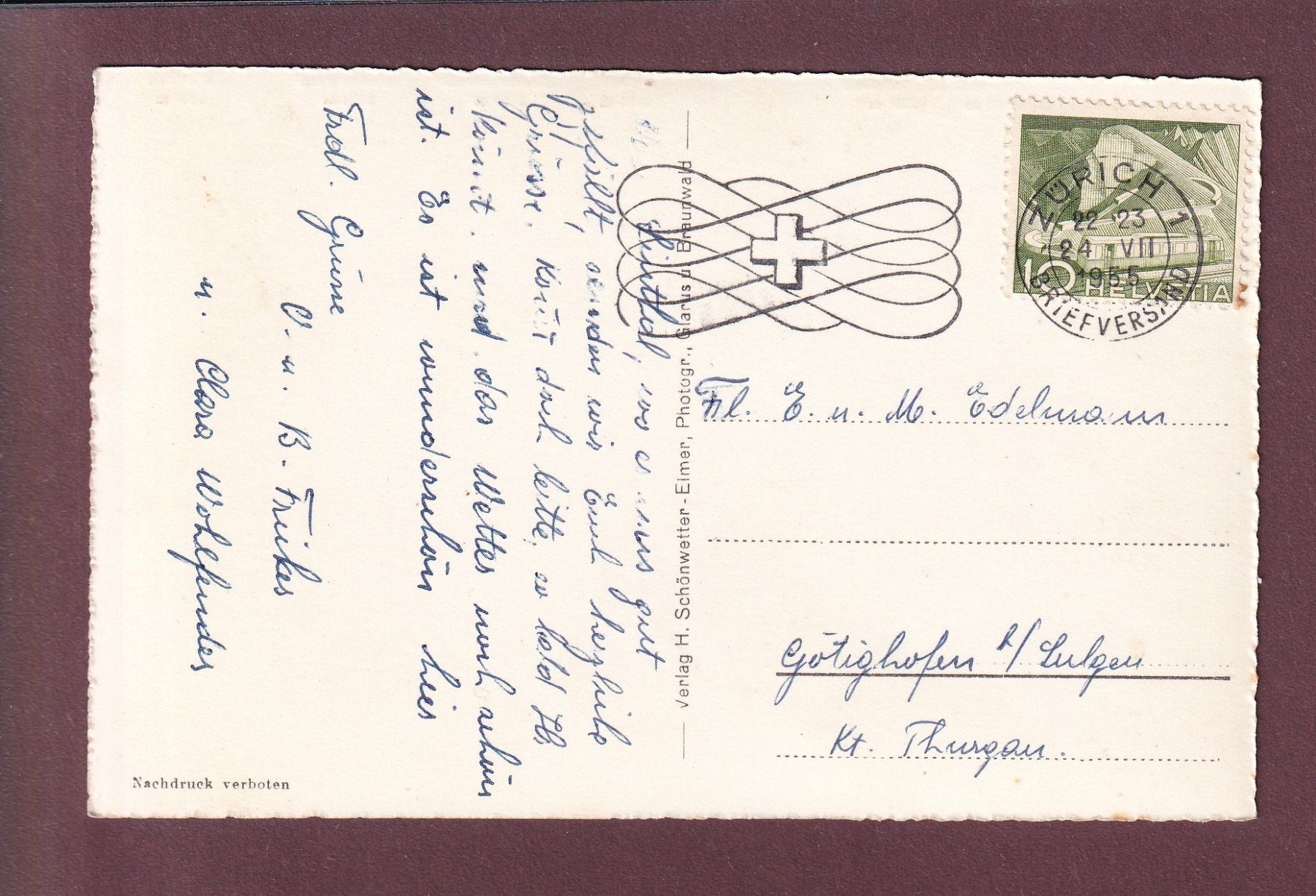 Cartoline postali: BRAUNWALD - Hotel - Tödikette - 1955 – Usato da Pully venduto da nicecards 1
